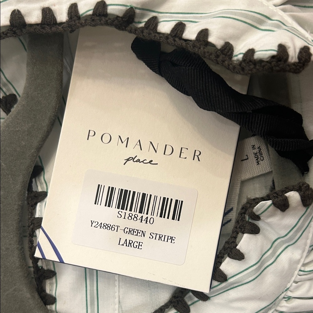 Pomander Place Cream Stripe Midi Dress with Black Trim NWT - Picture 4 of 8